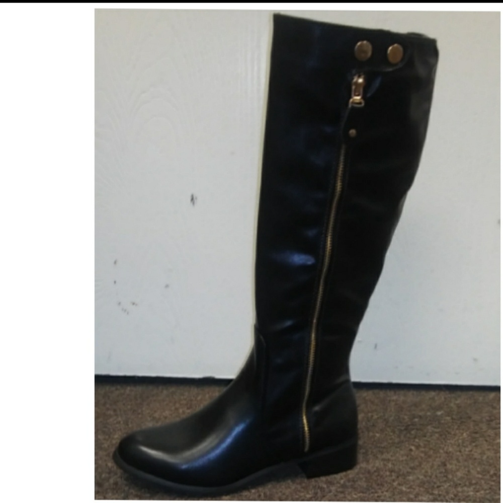 New Women's Black Knee High Riding Boots - Picture 5 of 11
